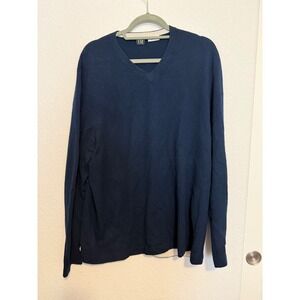 TSE 100% Pure Cashmere V Neck Sweater XL Blue Beige Trim Luxury Knit